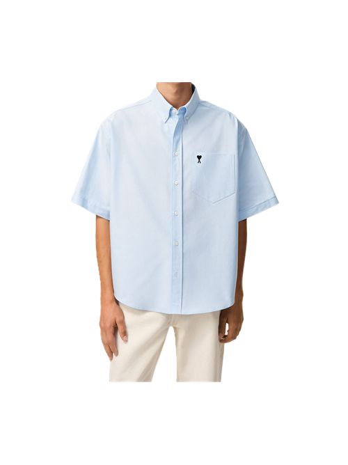 Camicia boxi a maniche corte con bottoni Ami de Coeur in cotone oxford. Ami Paris | HSH823.CO0031450 SKY BLUE